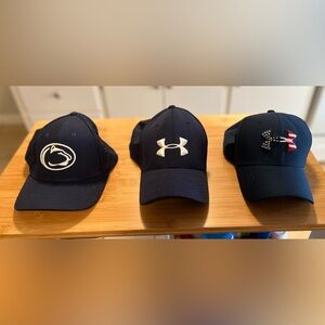 2 Under Armour Navy and Black and 1 nike penn state cap